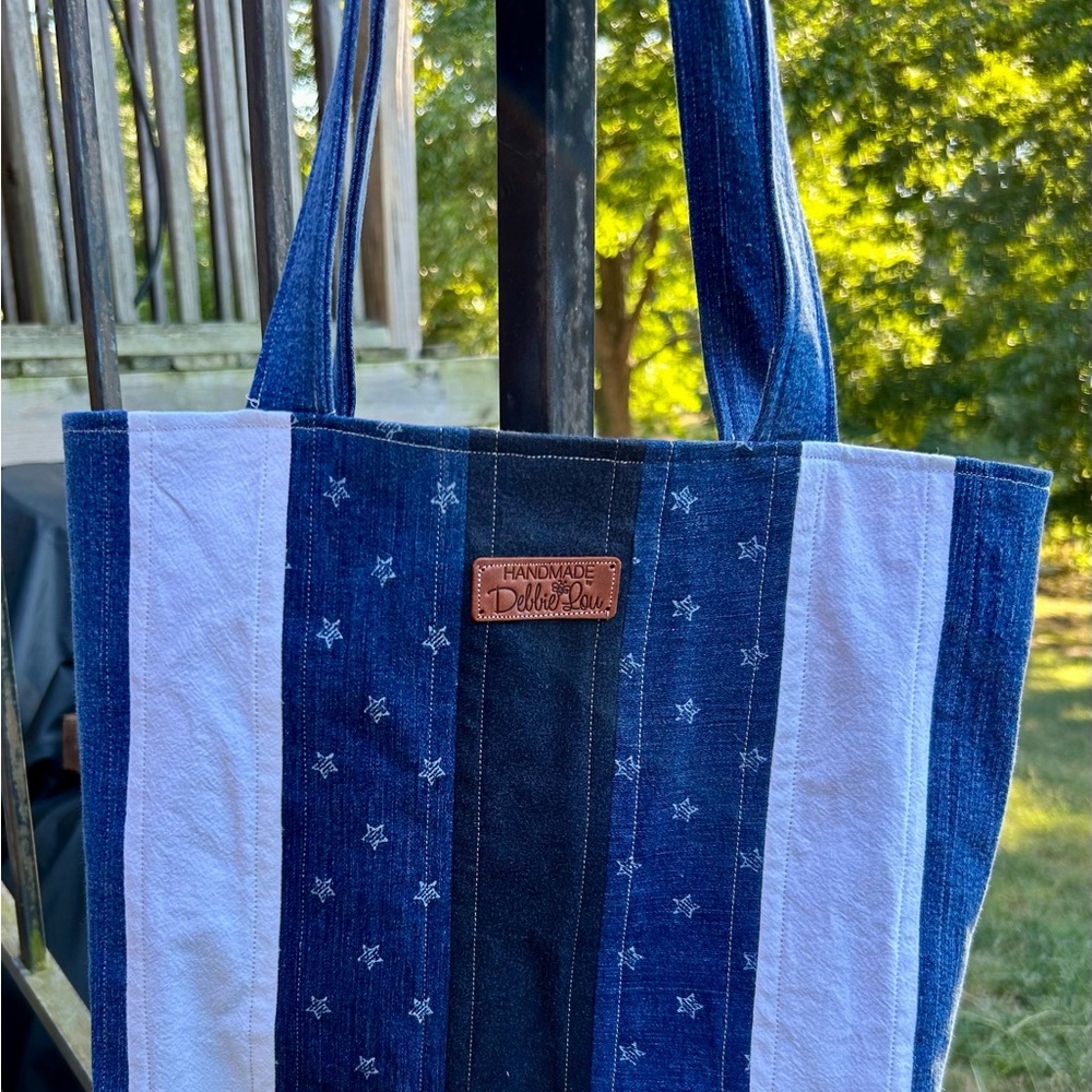 Handmade Blue and White Quilted Denim Tote Bag